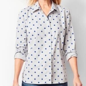 Talbots Medium Blue Polka Dot Cotton Button‑Down Shirt Blouse Classic Preppy